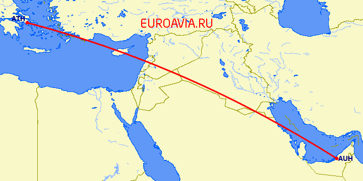 перелет Афины — Абу Даби на карте