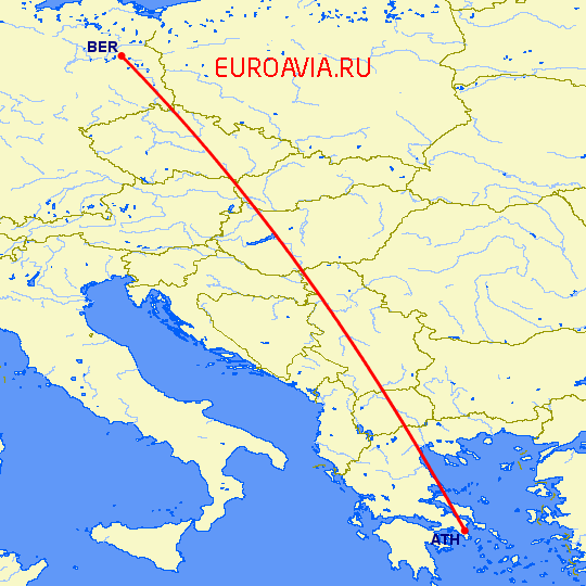 перелет Афины — Берлин на карте