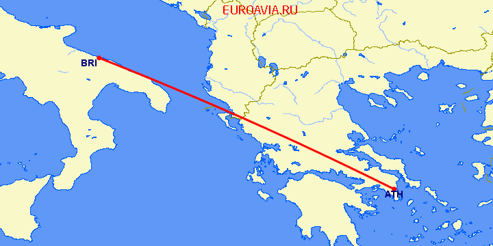 перелет Афины — Бари на карте