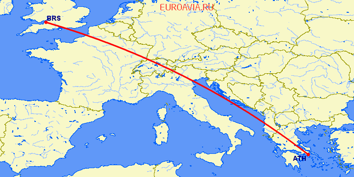 перелет Афины — Бристоль на карте