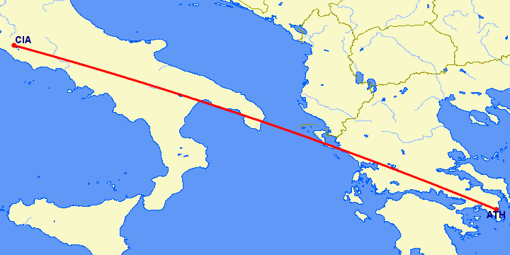 перелет Афины — Рим на карте