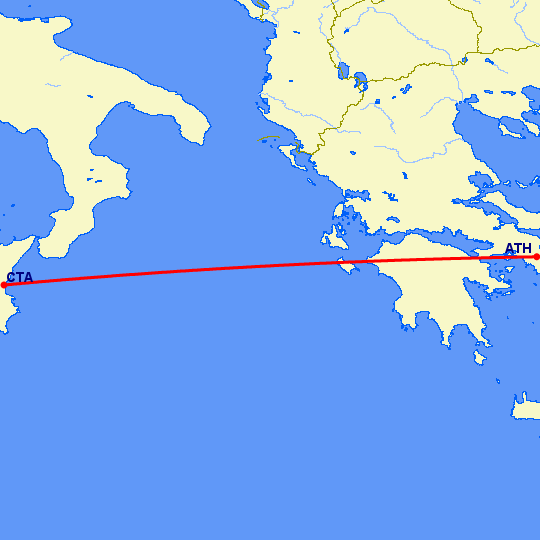 перелет Афины — Катания на карте