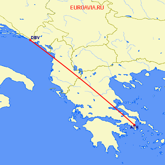 перелет Афины — Дубровник на карте