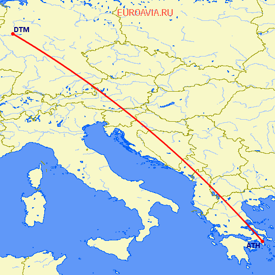 перелет Афины — Дортмунд на карте