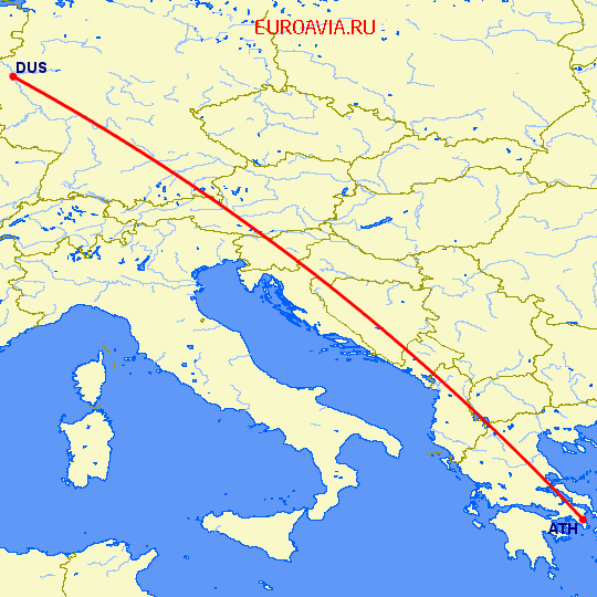 перелет Афины — Дюссельдорф на карте