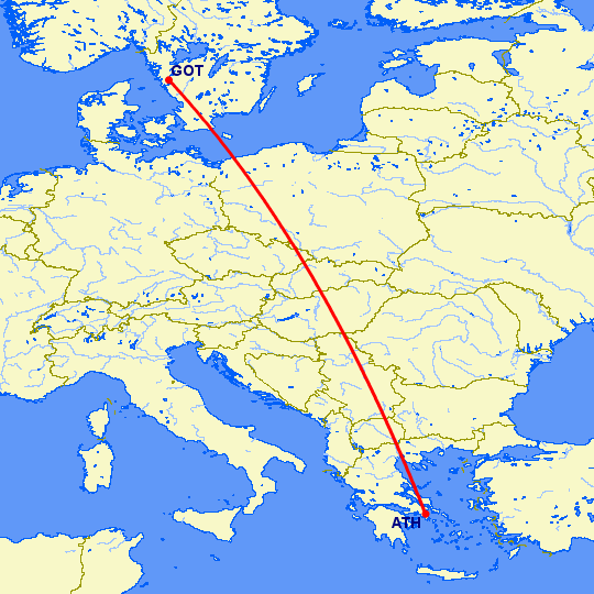 перелет Афины — Гетеборг на карте