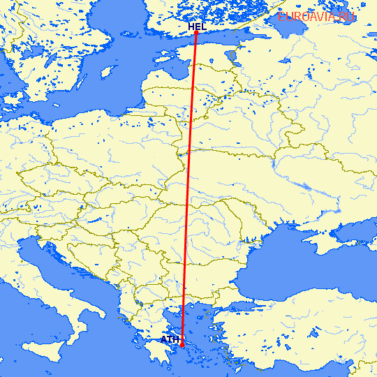 перелет Афины — Хельсинки на карте