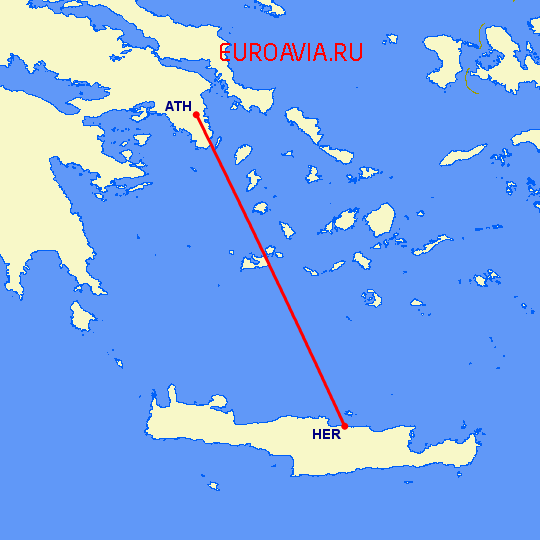 перелет Афины — Ираклион на карте