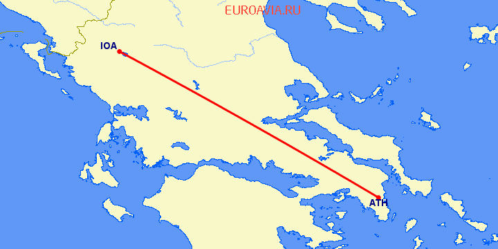 перелет Афины — Иоаннина на карте