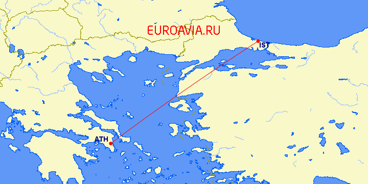 перелет Афины — Стамбул на карте