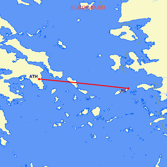перелет Афины — Ikaria Island на карте
