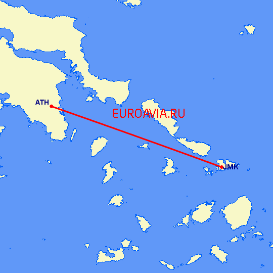 перелет Афины — Миконос на карте