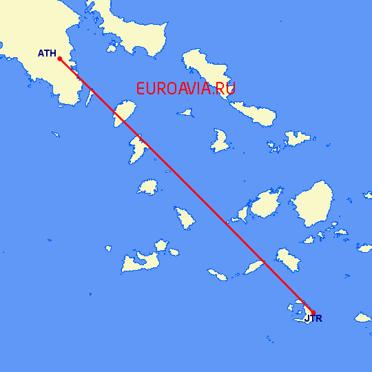 перелет Афины — Санторини на карте