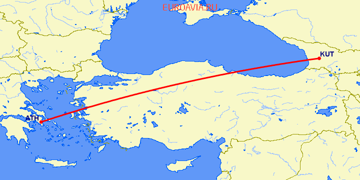 перелет Афины — Кутаиси на карте