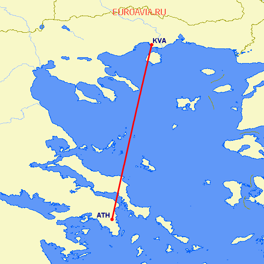 перелет Афины — Кавала на карте