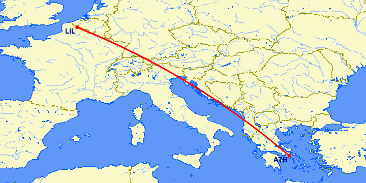 перелет Афины — Лилль на карте