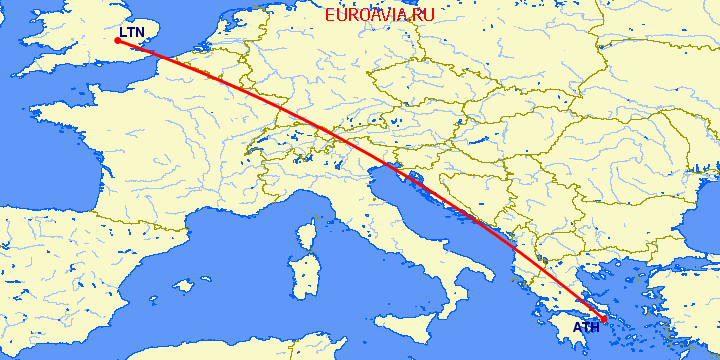 перелет Афины — Luton на карте