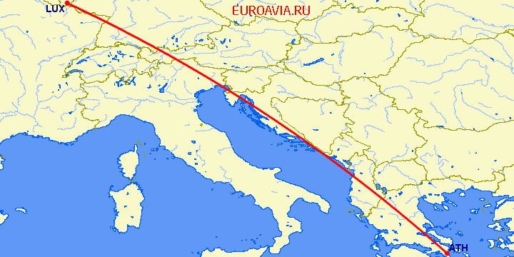 перелет Афины — Люксембург на карте
