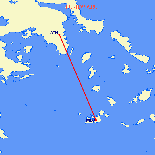 перелет Афины — Милос на карте