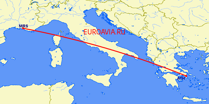 перелет Афины — Марсель на карте