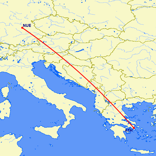 перелет Афины — Нюремберг на карте