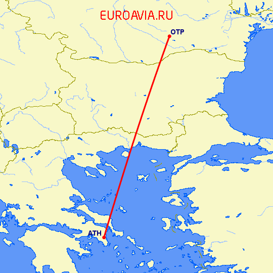 перелет Афины — Бухарест на карте
