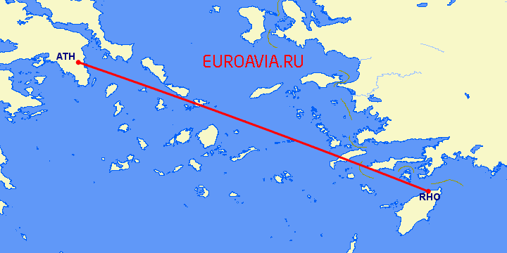 перелет Афины — Родос на карте