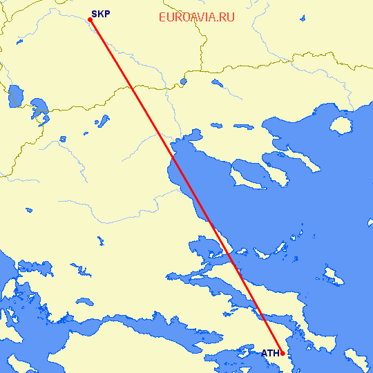 перелет Афины — Скопье на карте