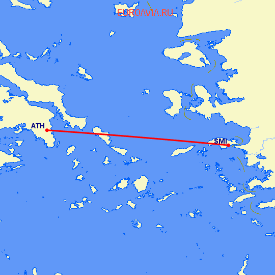 перелет Афины — Samos на карте