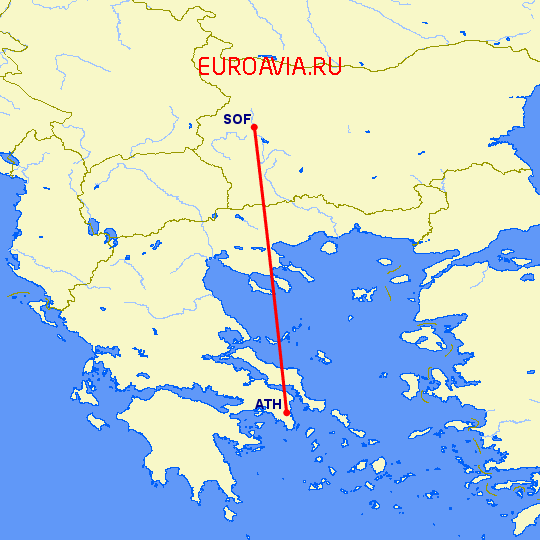 перелет Афины — София на карте