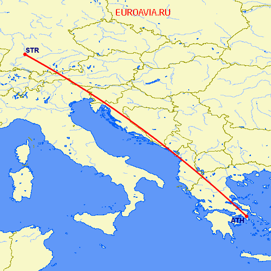 перелет Афины — Штуттгард на карте