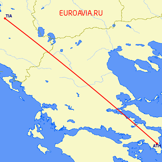 перелет Афины — Тирана на карте