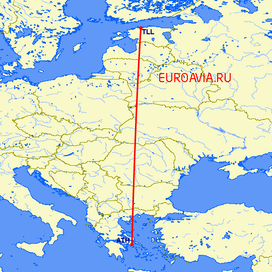 перелет Афины — Таллин на карте