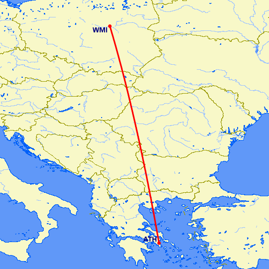 перелет Афины — Варшава на карте