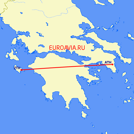 перелет Афины — Закинтос на карте