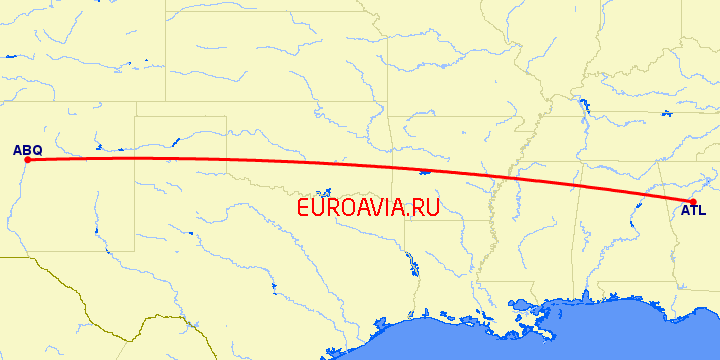 перелет Атланта — Альбукерке на карте