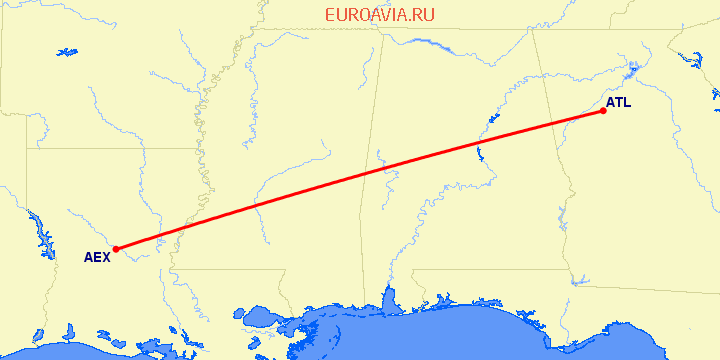перелет Атланта — Александрия на карте
