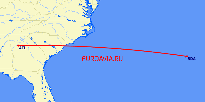 перелет Атланта — Бермуда на карте