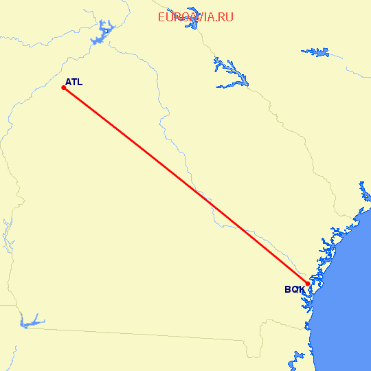 перелет Атланта — Brunswick на карте