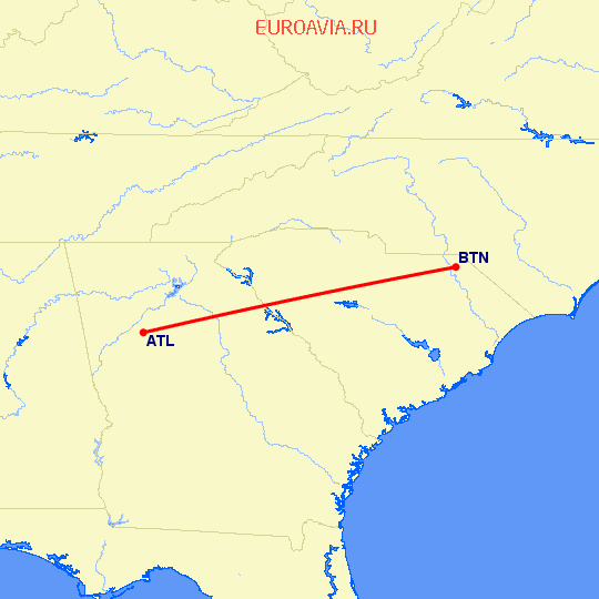 перелет Атланта — Bennettsville на карте