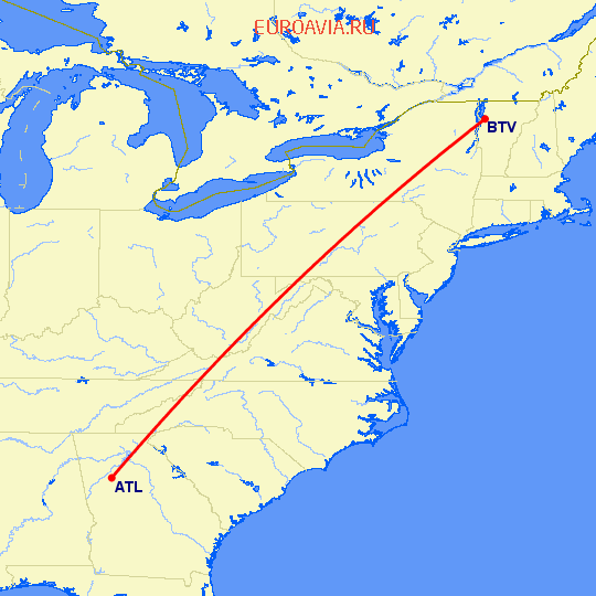 перелет Атланта — Берлингтон на карте
