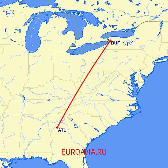 перелет Атланта — Буффало на карте
