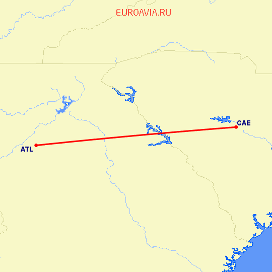 перелет Атланта — Columbia на карте