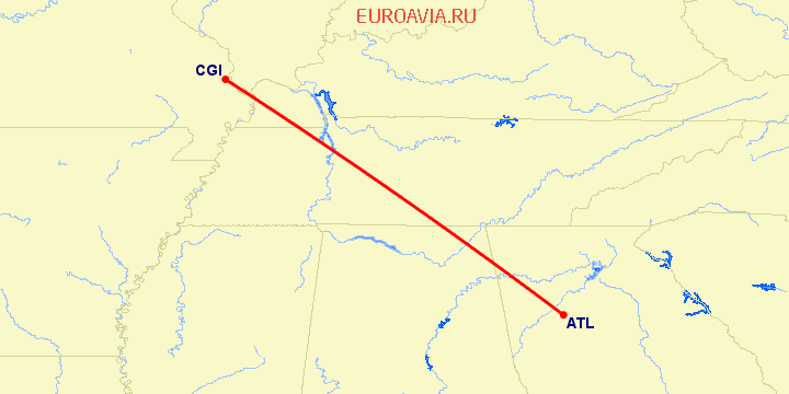 перелет Атланта — Cape Girardeau на карте