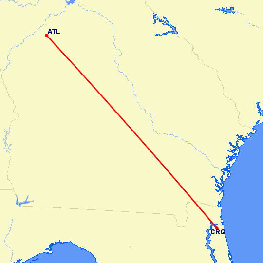 перелет Атланта — Jacksonville на карте