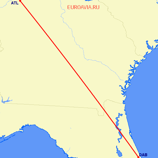 перелет Атланта — Дейтона Бич на карте