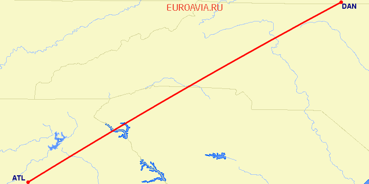 перелет Атланта — Danville на карте