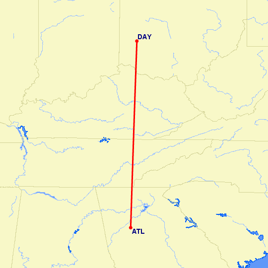 перелет Атланта — Дейтон на карте
