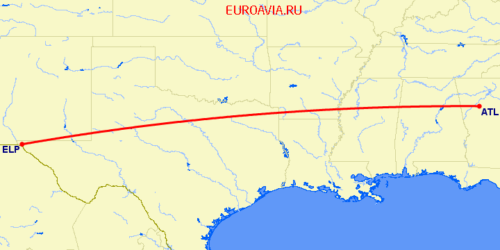 перелет Атланта — Эль Пасо на карте