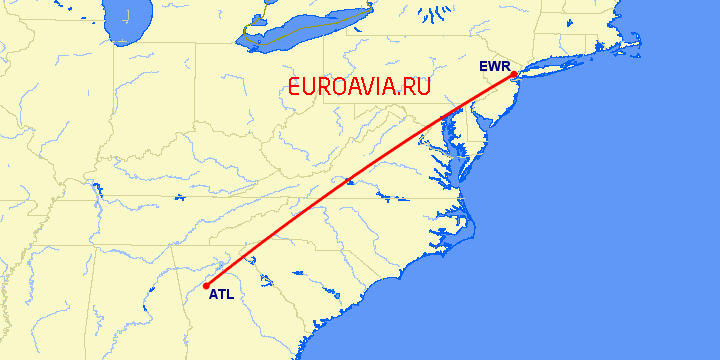 перелет Атланта — Ньюарк на карте
